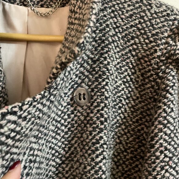 VTG 80s Tweed Double Breasted Coat Jacket Women's M Pastel Pink Puff Sleeves USA - Picture 3 of 13